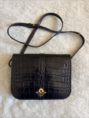 Banana Republic Black Croc-Embossed Crossbody Women’s Bag with Gold Hardware